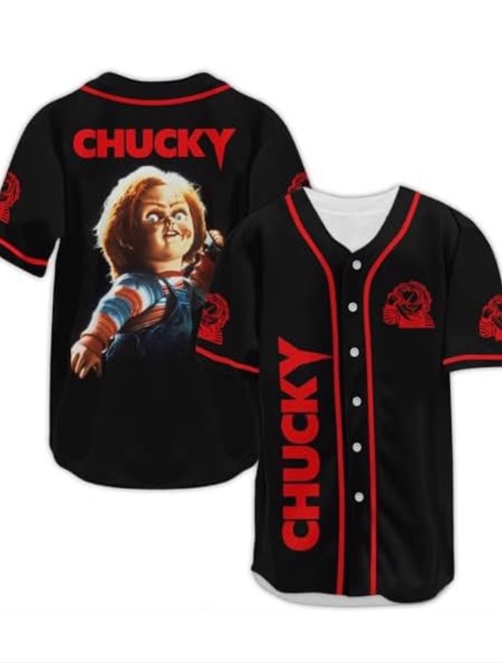 Chucky Graphic Baseball Tee for Kids - Black/Red